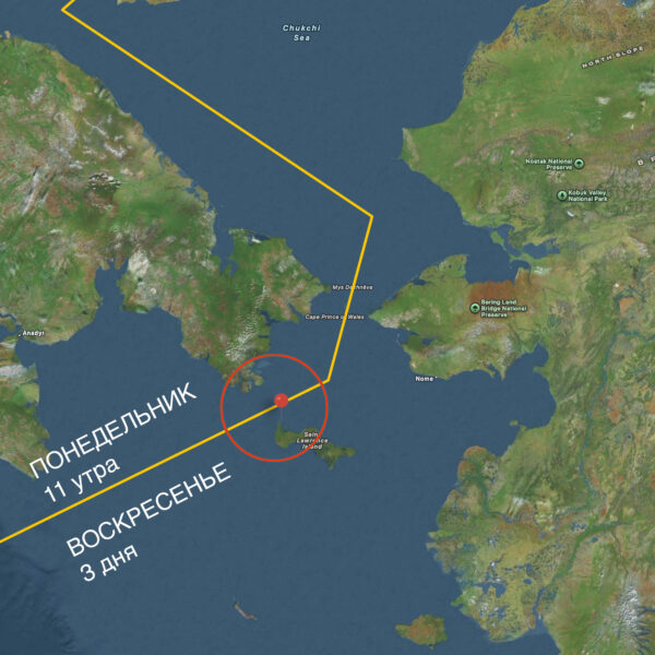 Международная линия перемены дат в Тихом океане, Аляска