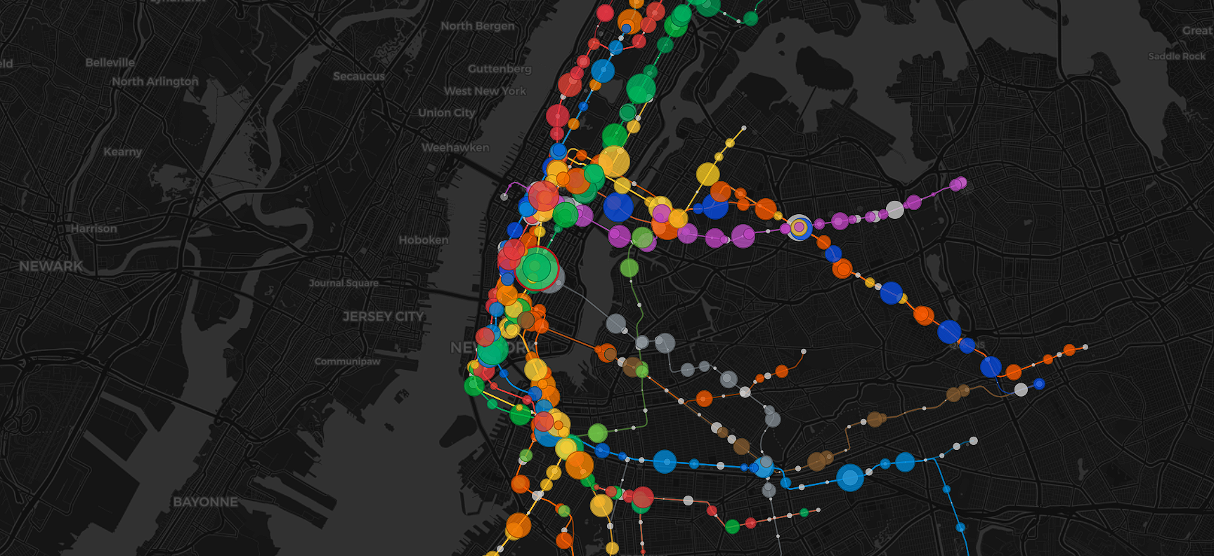 Визуализация трафика метро Нью-Йорка